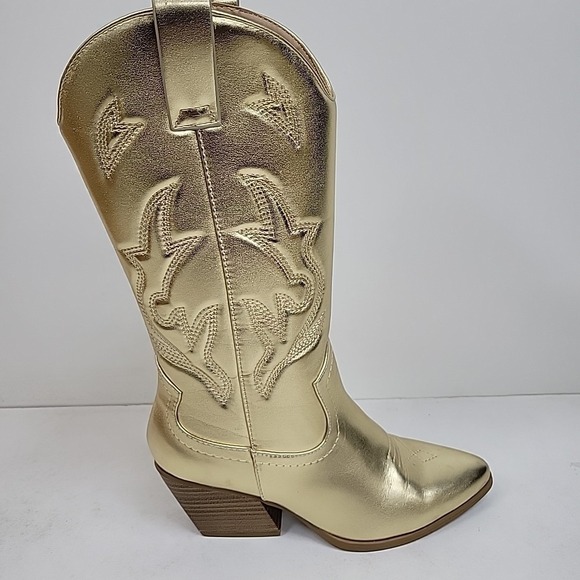 Soda Women Cowboy Western Stitched Heel Boots Pointy Toe Mid Shaft ORVILLE Gold - Picture 7 of 12